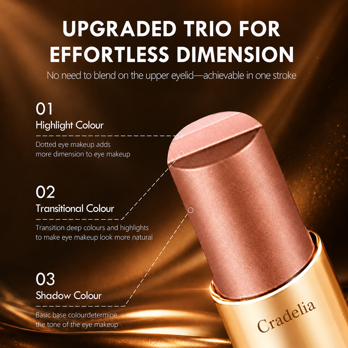 3 in 1 Easy Eyeshadow Stick for Beginners Waterproof Longwear Shimmer Makeup Set
