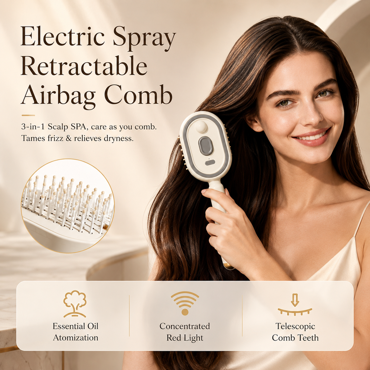 Essential Oil Mist Air Cushion Massage Comb Self Cleaning Anti Static Hair Care Brush